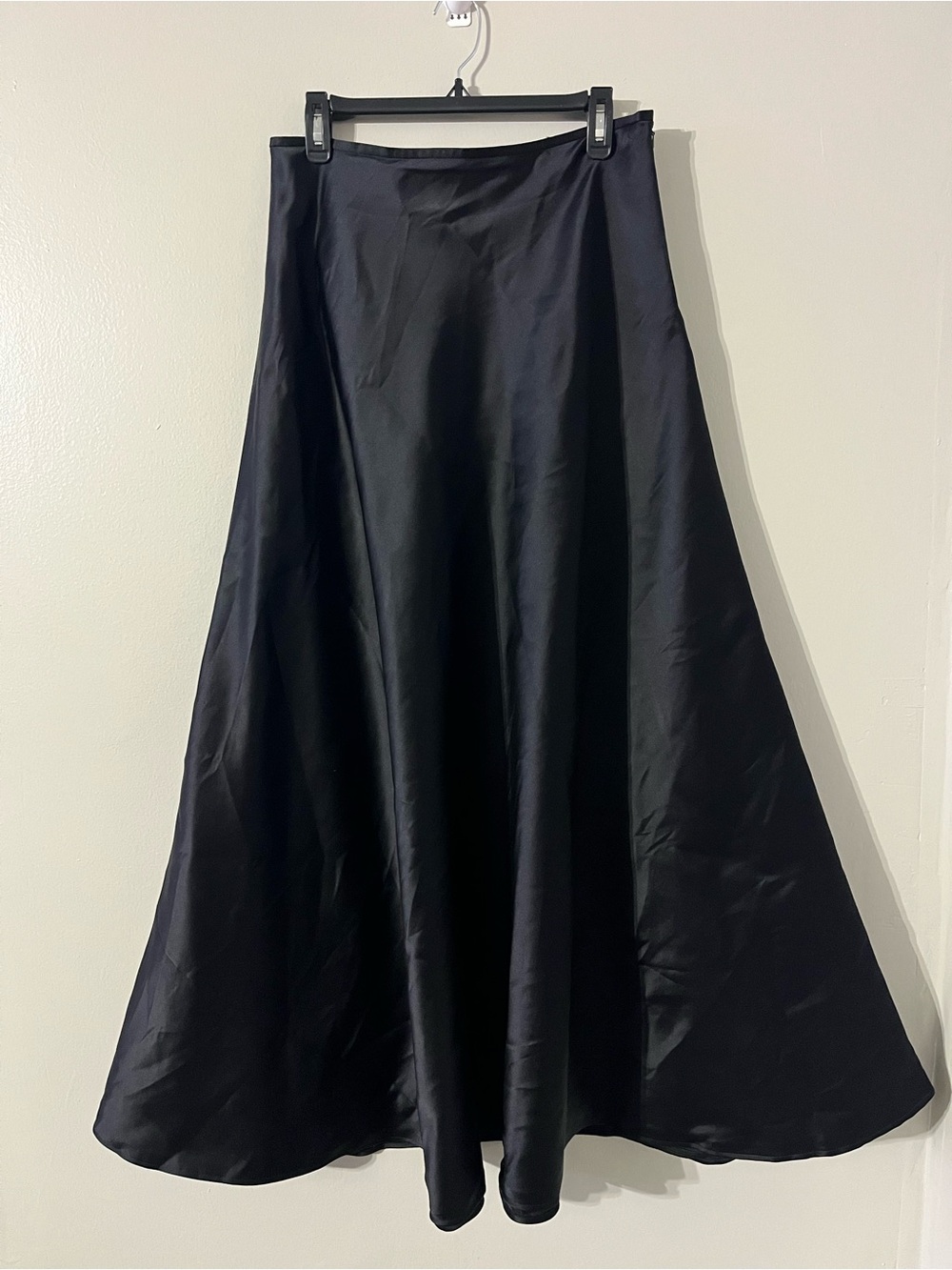 Ralph Lauren Black 100% Silk Satin A-Line Flowy Maxi Skirt Sz 12